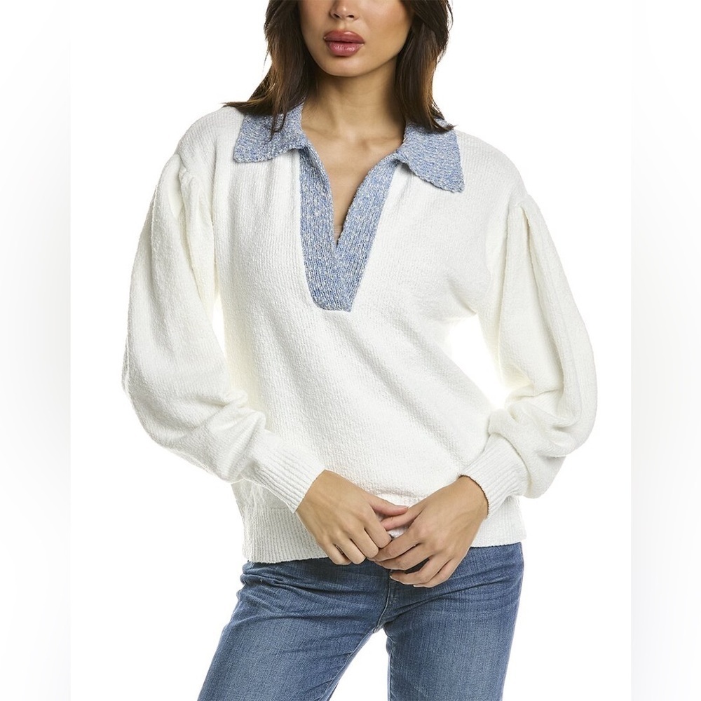 Tanya Taylor Avika Sweater Open Collar Polo Color Block Cozy Pullover Sweater